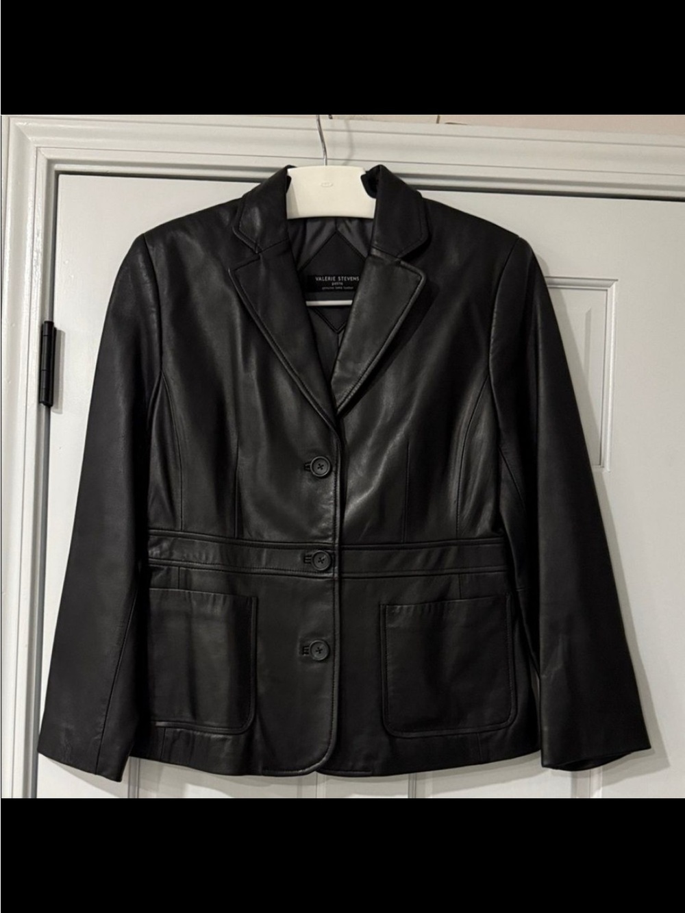 Valerie Stevens Black Leather Tailored Blazer
